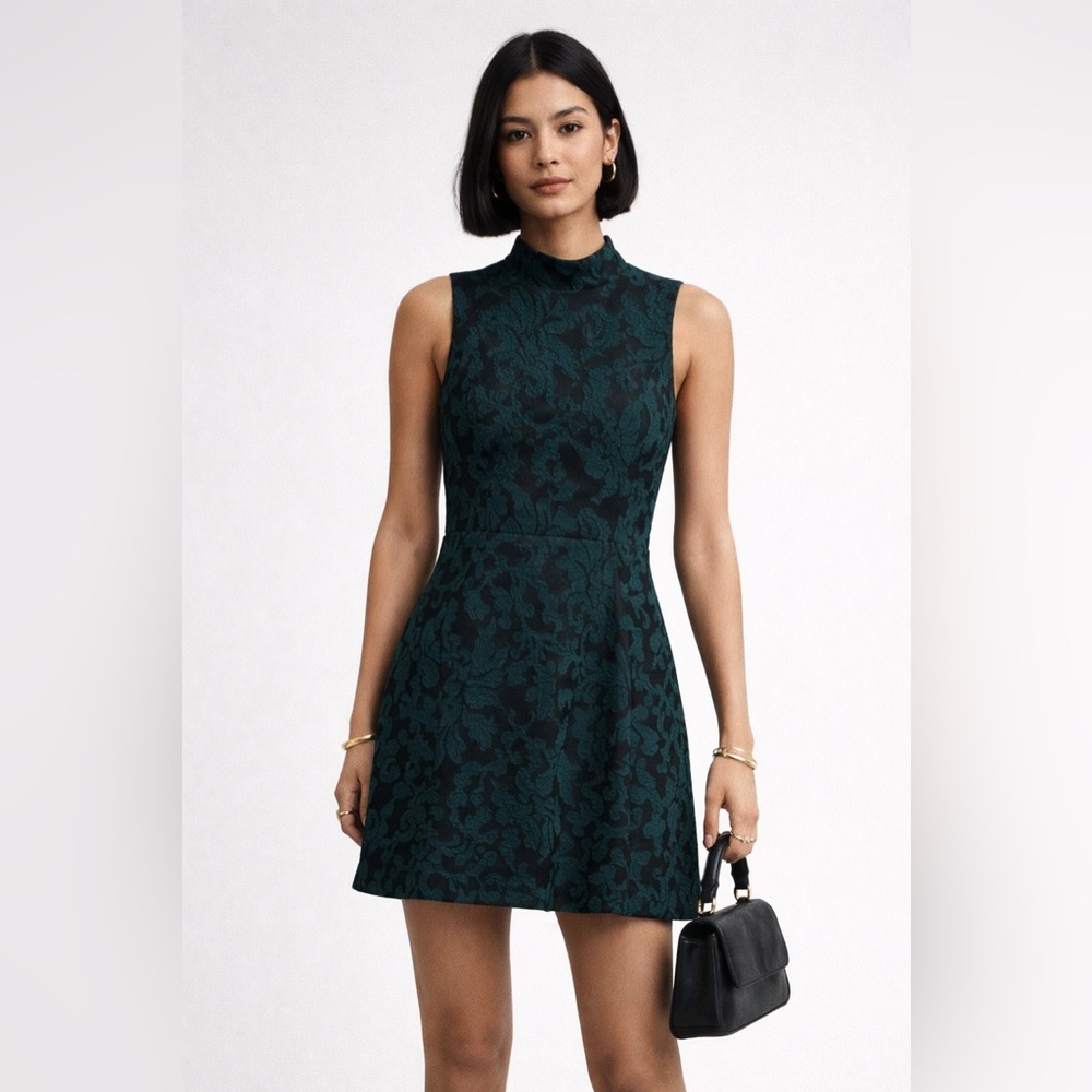 H&M Black and Green Patterned Dress